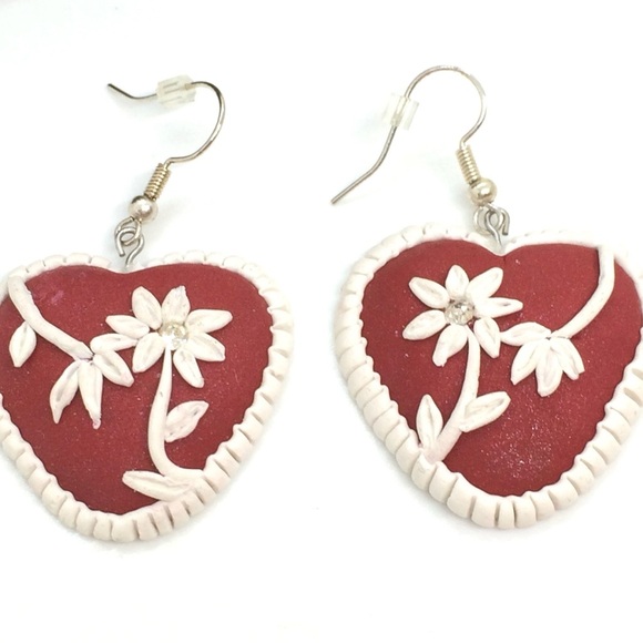 3/$30 VINTAGE CLAY HEART EARRINGS SILVER BEAR BROOCH PIN HALLMARK LOT VALENTINE - Picture 13 of 15